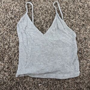 Gray Ribbed Knit Women's Top